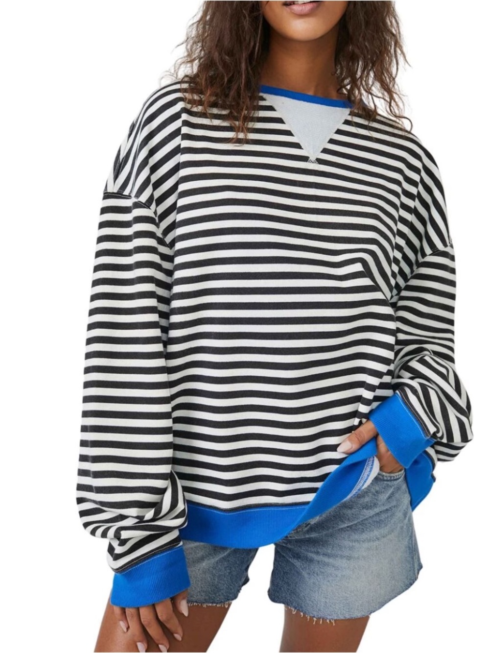 Free People Classic Stripes Oversized Crewneck